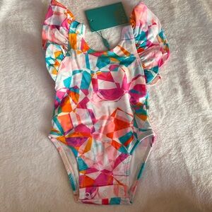 Posh Peanut Ozzy Ruffled Capsleeved one piece swim suit baby girl infant 0-3 new